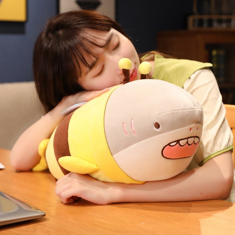 Cute Funny Shark & Bee Plush Toy Stuffed Soft Shark Doll Throw Pillow Interesting Cushion Birthday Xmas Gift for Friends ShopOnlyDeal