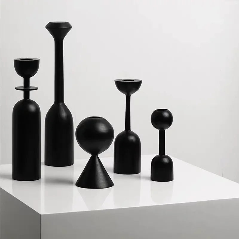 Black Wooden Candle Holder Quality Black Candle Seat Nordic ins style art decoration hotel model room soft decoration ZM806 ShopOnlyDeal