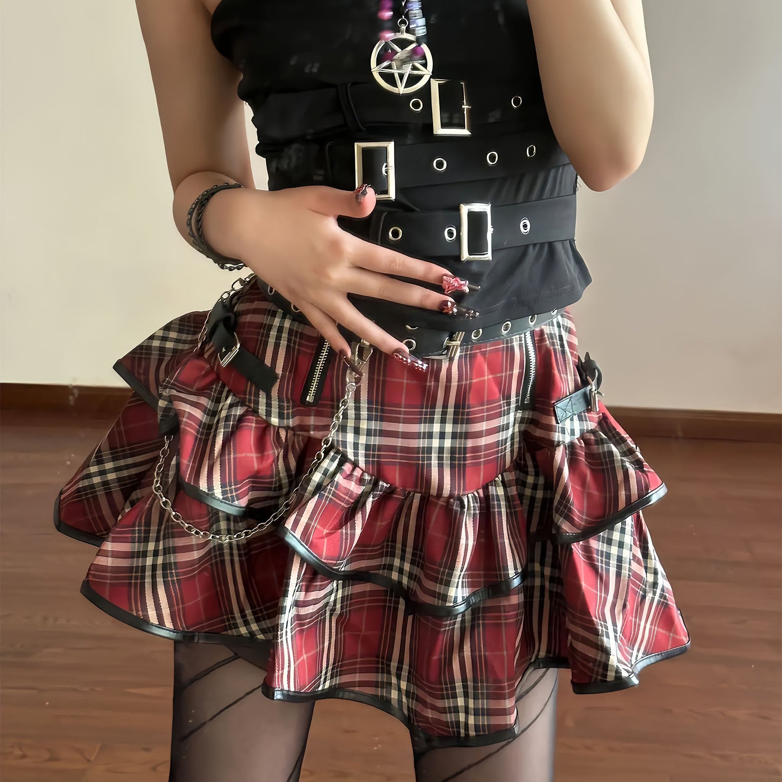 Korean Japanese Sweet Hot Clothes Gothic Punk Skirts Y2k Streetwear Dark Aesthetics Pleated Ball Gown Plaid Stripe Mini Skirt ShopOnlyDeal