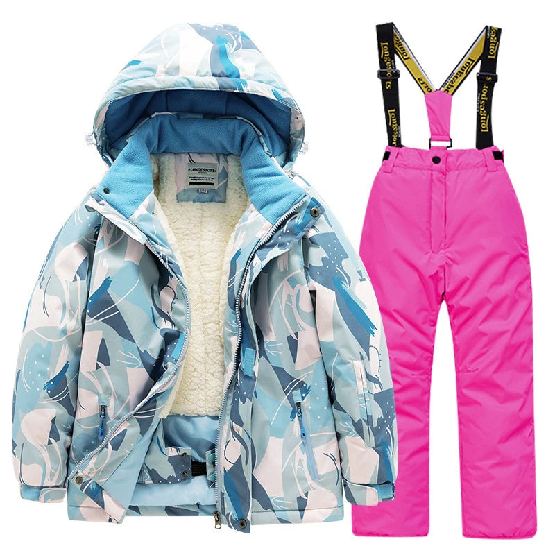 Children's skiing suit for boys and girls, thick, warm, waterproof, windproof outdoor skiing clothes and pants, all equipped ShopOnlyDeal