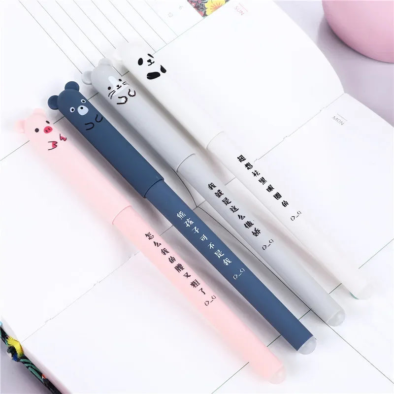 Kawaii Pig Bear Cat Mouse Erasable Gel Pen 4 Pcs/Set | School Office Supplies Stationery Gift | 0.35mm Blue Black Ink ShopOnlyDeal