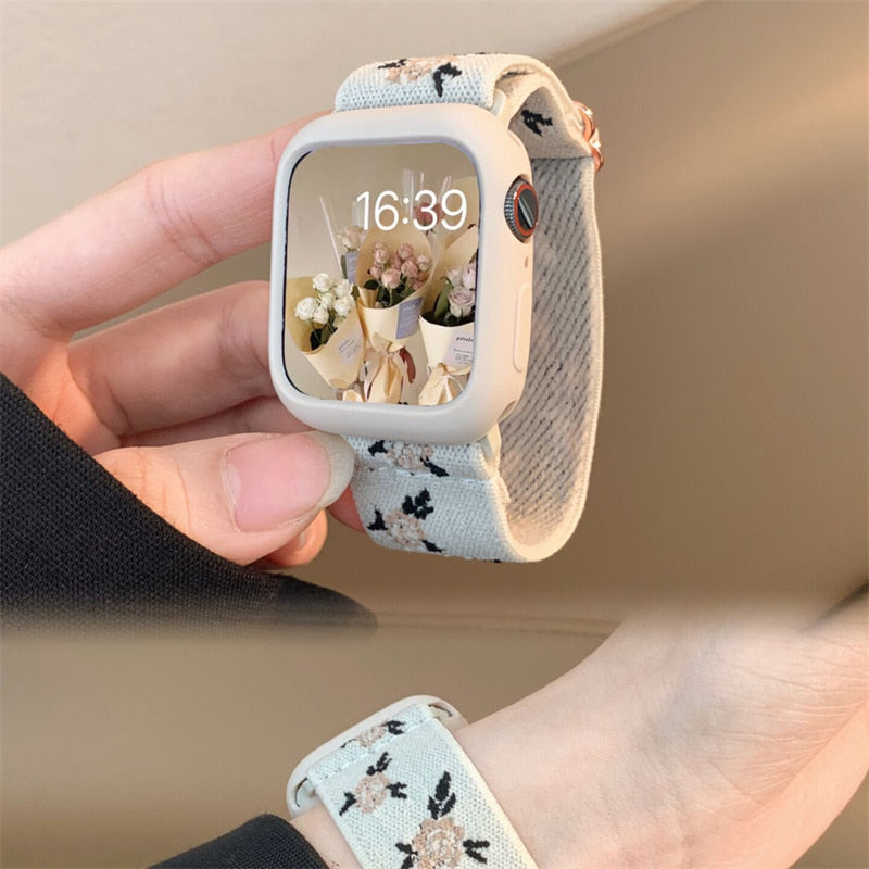 Nylon Embroidery Strap+Case For Apple Watch Band 45 44mm 40mm 49mm 41mm 42 38mm Correa Bracelet For iWatch Series 7 8 6 SE Ultra ShopOnlyDeal