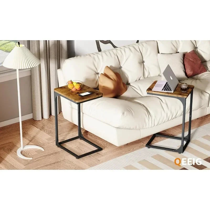 Table Side Table Set of 2 End Table C Shaped Couch Tables Living Room Sets Farmhouse, Rustic Brown (017-30BN) ShopOnlyDeal