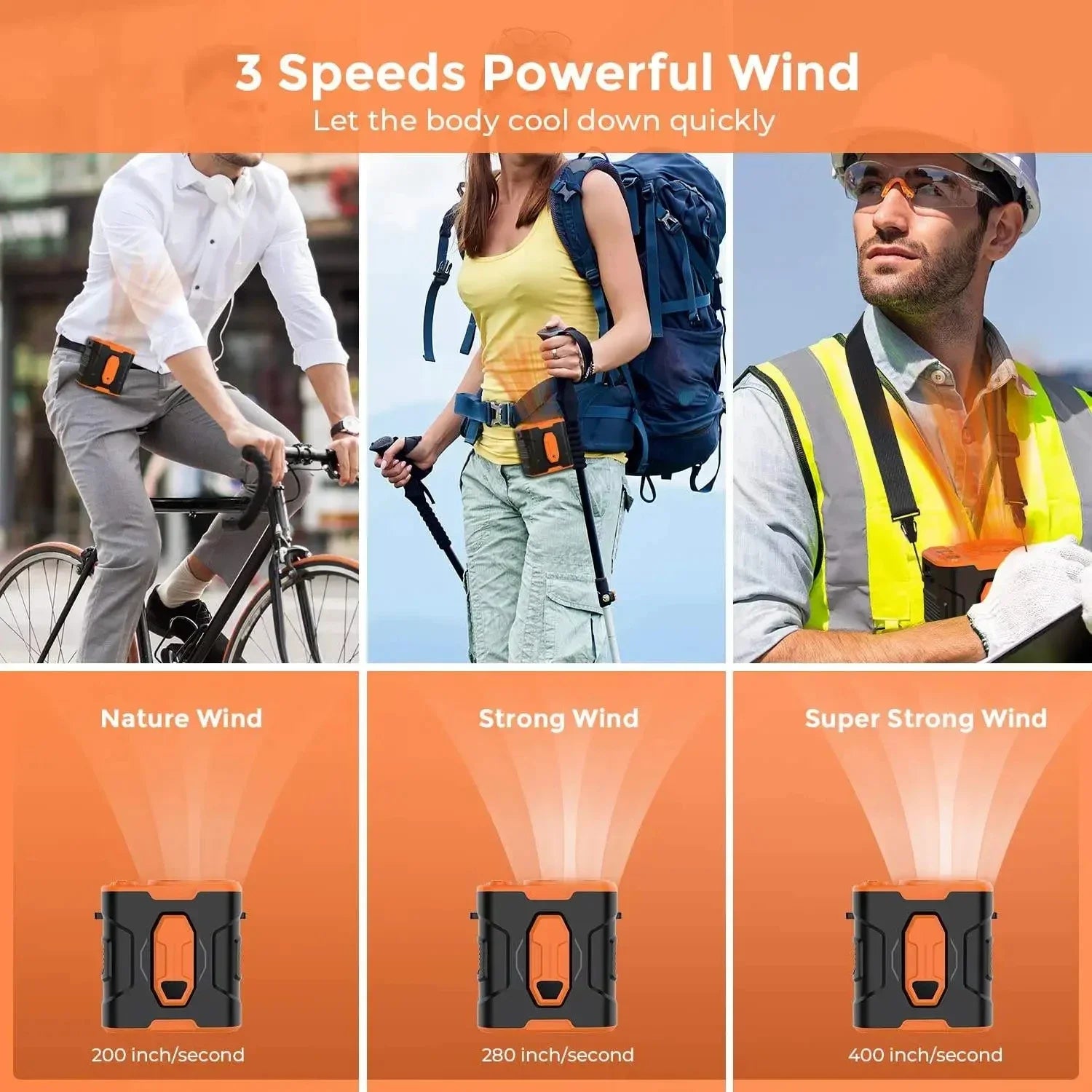 Portable 10000mah Rechargeablehang Fan on Waist or Neck Hanging 3S Fast Cooling Fan for Outdoor Riding Climbing Workship Summer ShopOnlyDeal