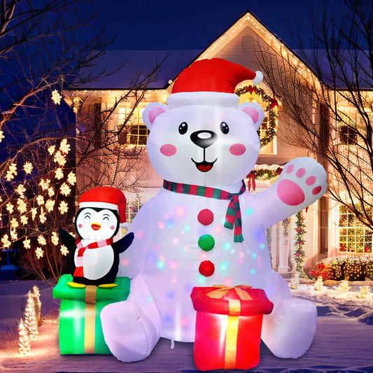 6FT Christmas Inflatables Outdoor Decorations Polar Bear Inflatable with Penguin Blow up with LED Light for Xmas Outdoor Decor ShopOnlyDeal