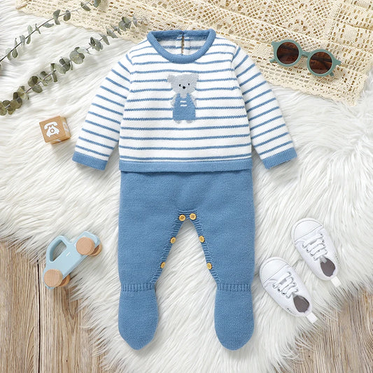 Baby Rompers Knit Infant Girl Boy Jumpsuit Fashion Striped Cute Cartoon Bear Newborn Kid Clothes Long Sleeve 0-18M Overalls Warm ShopOnlyDeal