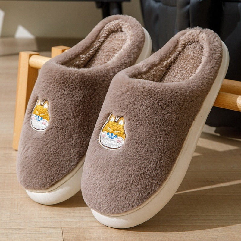 Cute Dog Non-Slip Floor Shoes Unisex Slippers Warm Plush Home Slipper Autumn Winter Shoes Woman House Flat Floor Soft Slides ShopOnlyDeal