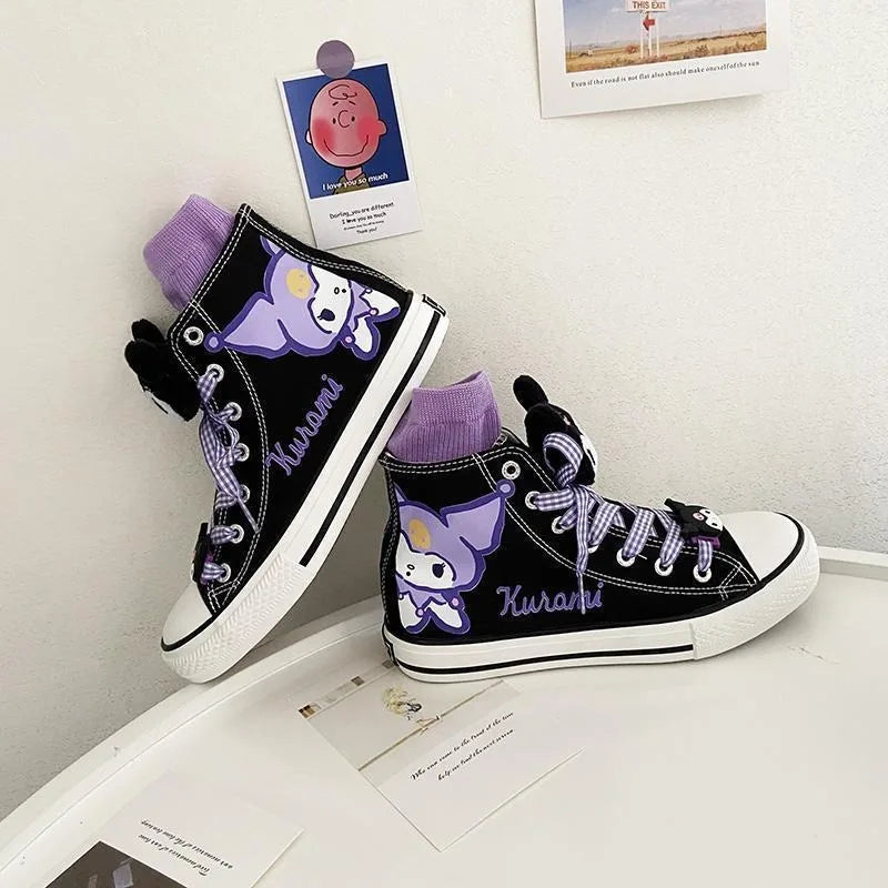 Anime Sanrio Kuromi Children High Top Canvas Shoes | Kawaii Cartoon Non-slip Sole Canvas Cartoon Shoes | Student Girl Gifts ShopOnlyDeal