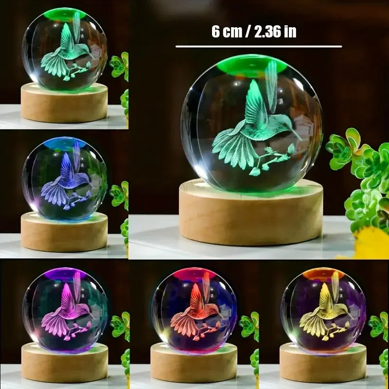 1 pc 3D hummingbird crystal ball, creative laser engraving, suitable for home bedroom decoration, birthday, graduation gifts ShopOnlyDeal