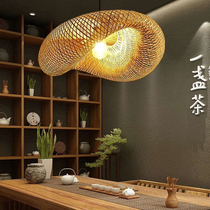 ZK20 Bamboo Weaving Chandelier Lamp 60/50/40cm Hanging LED Ceiling Light Pendant Lamp Fixtures Rattan Woven Home Bedroom Decors ShopOnlyDeal