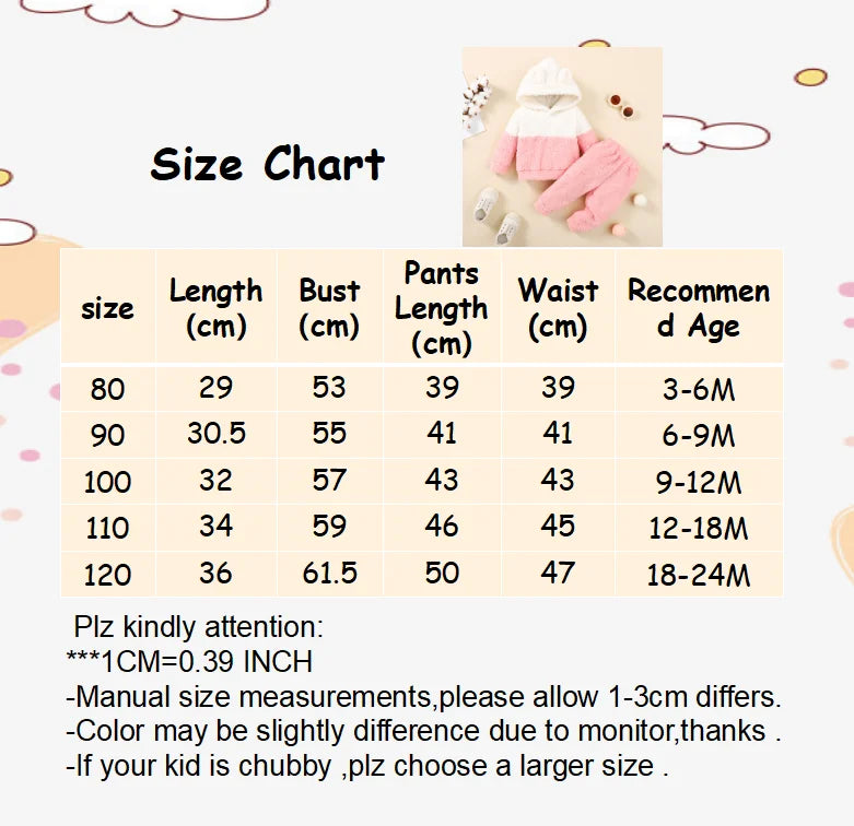 0-2 Years Newborn Baby Girl Fluff Warm Clothes Set Long Sleeve Hoodie Top+Pant Autumn&Winter Daily Wear 2PCS Outfits for Toddler ShopOnlyDeal