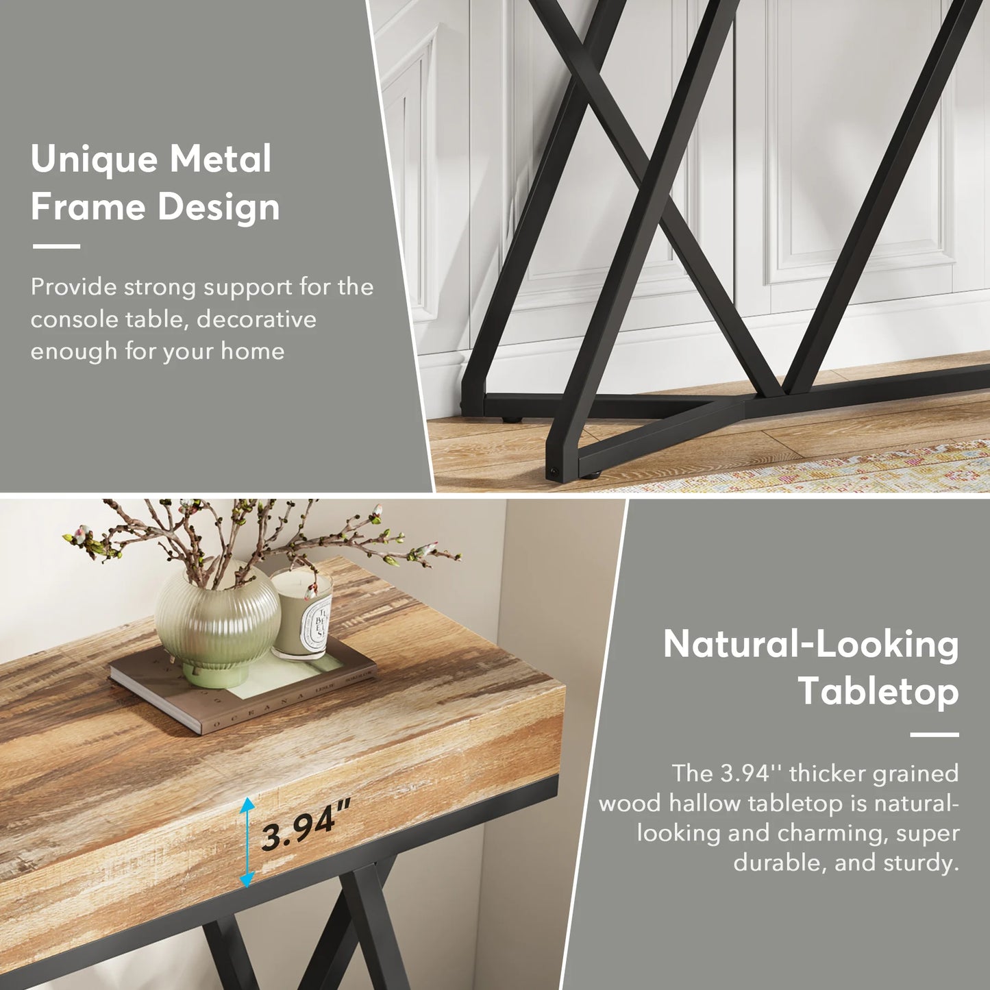 Tribesigns 55 Inches Console Table, Farmhouse Sofa Table Wood Entryway Table with Unique Metal Base, Behind The Couch Table ShopOnlyDeal