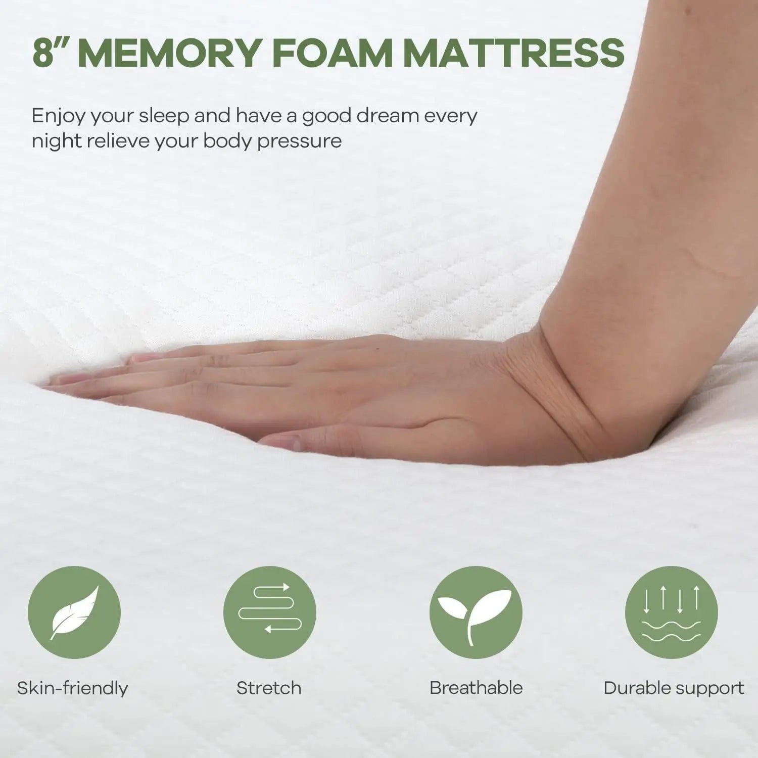 8 Inch Queen Gel Memory Foam Mattress Pressure Relieving, Cooling Gel Foam, Material & Construction，Bed-in-a-Box, White ShopOnlyDeal