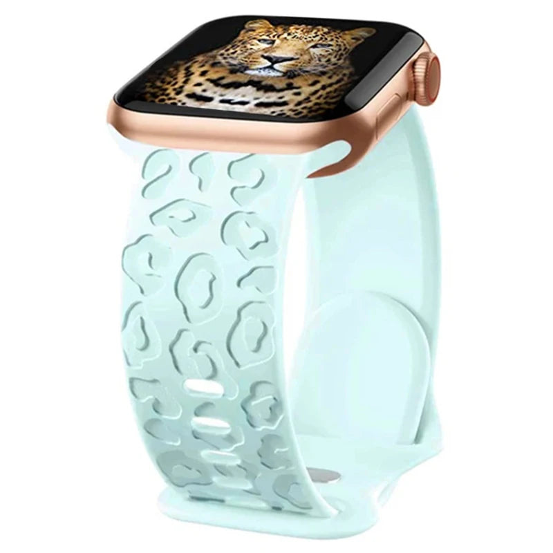 Leopard Engraved Strap for Apple Watch Band | Silicone Band for iWatch Series 7 SE 3 6 8 Ultra | 44mm, 40mm, 45mm, 49mm, 41mm, 38mm, 42mm Bracelet ShopOnlyDeal