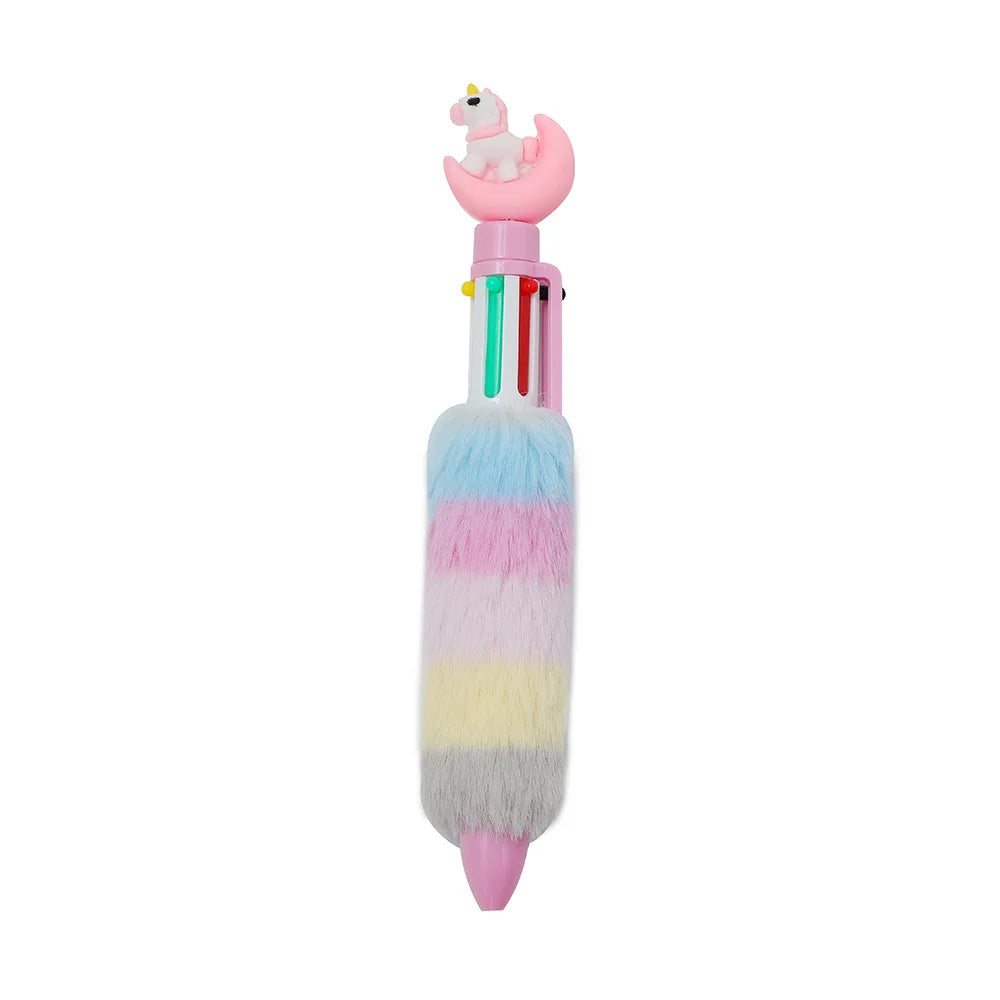 Kawaii Unicorn Fluffy 6 Colored Mechanical Ballpoint Pen | School & Office Writing Supplies | Stationery Gift ShopOnlyDeal