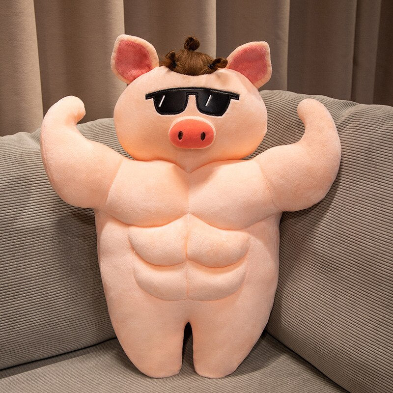 Cuddly Mr. Muscle Pig Plush Toys Stuffed Worked Out Piggy Dolls Huggable Boyfriend Pillow Romantic Birthday Gifts for Girlfriend ShopOnlyDeal