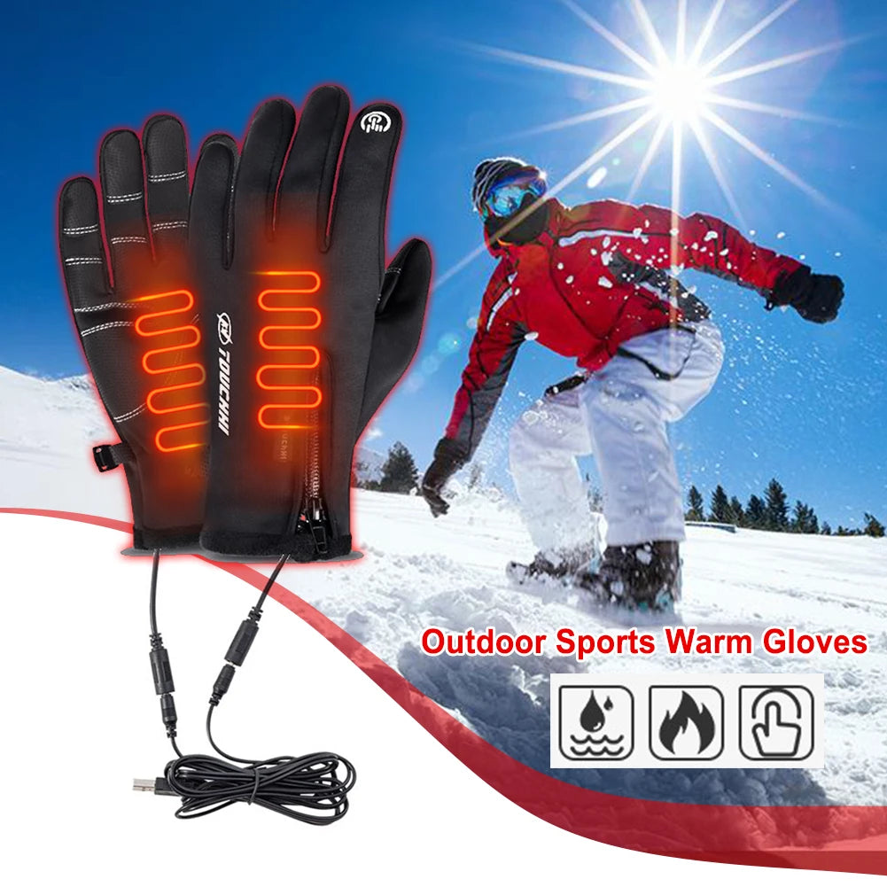 USB Heated Gloves Man Windproof Winter Motorcycle Gloves Hand Warmer Rechargeable Touch Screen Cycling Gloves for Camping Hiking ShopOnlyDeal