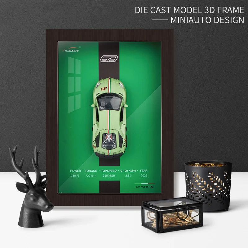 1:32 Photo Frame Version Alloy Metal Sports Car Model Simulation 3D Racing Car Hanging Painting Collection Kids Gifts Decoration ShopOnlyDeal