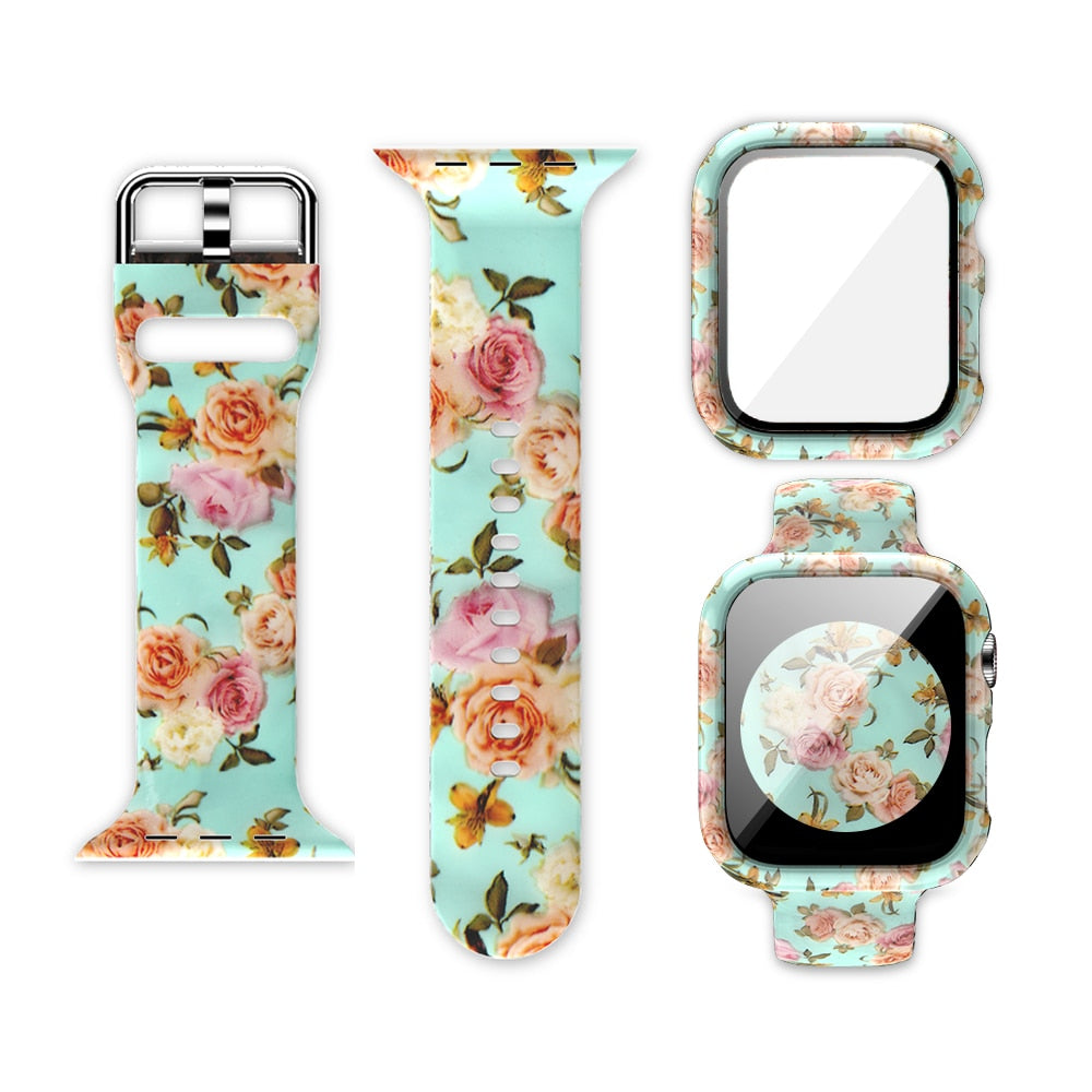 Box+Glass+Case+Strap For Apple Watch band 38mm 44mm 40mm 42mm Printed watchband Silicone correa bracelet iWatch 3 4 5 6 se Strap ShopOnlyDeal