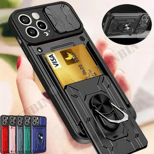 Case For iPhone 15 14 Pro Max 13 12 Pro Max XR X 8 7 Plus SE Slide Stand Ring Camera Military Grade Card Slot Cover ShopOnlyDeal