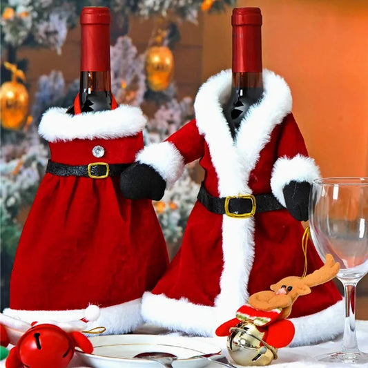 Creative Christmas Wine Bottle Set Golden Velvet Dress Wine Bottle Covers Sleeve Santa Snowman Xmas New Year Dinner Table Decor ShopOnlyDeal