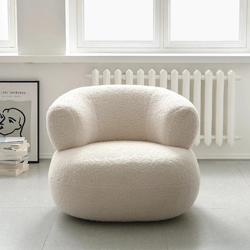 MOMO Nordic Creative Simple Casual White Lamb Wool Lazy Small Apartment Single Sofa Chair Living Room Balcony ShopOnlyDeal