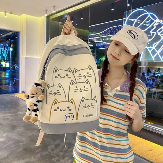 Cute Cat Pattern Backpack Women Kawaii High-capacity Fashion Female Backpack Travel High School Girls Book Bags For Student 2023 ShopOnlyDeal