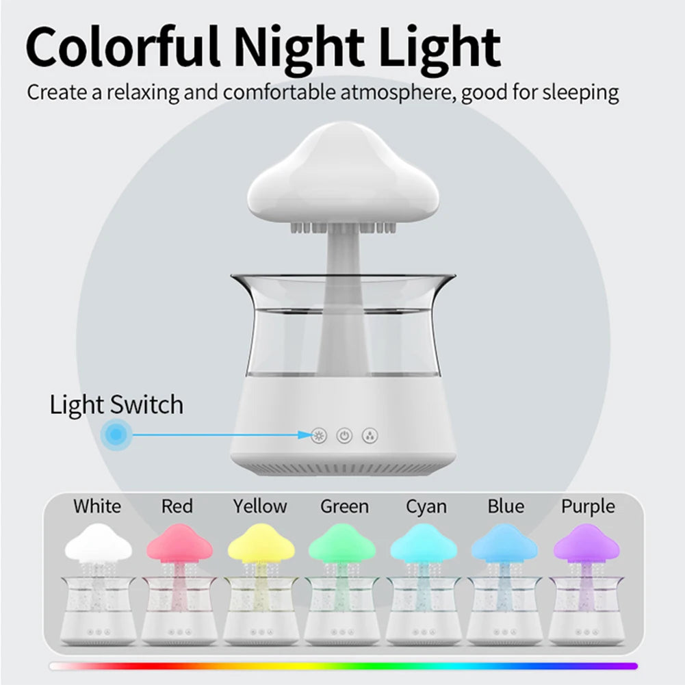 Mushroom Rain Air Humidifier Colorful Night Lights Electric Aroma Diffuser Rain Cloud Smell Distributor Relax Water Drops Sounds ShopOnlyDeal