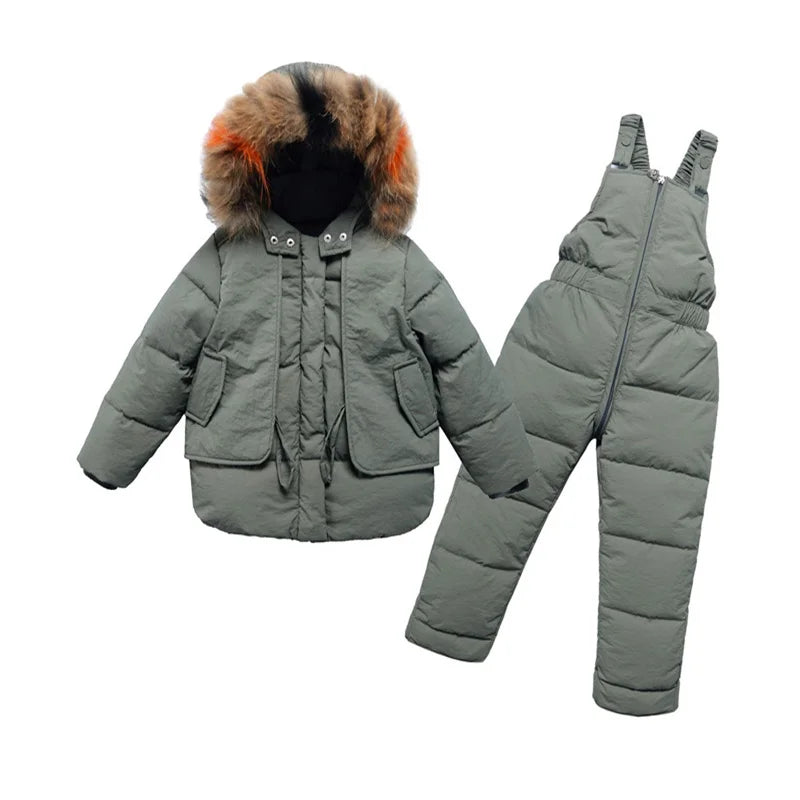 -30℃ Winter Down Suit Thick Warm Sets Boys Girls Hooded Jackets Overalls 2 Pcs Kids Parka Snow Wear Outfits 2-6 Years ShopOnlyDeal