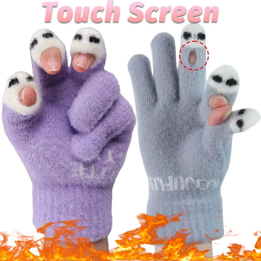 Open Finger Gloves Winter Warm Open Finger Gloves Women's Cute Panda Fingertip Touch Screen Gloves Warm Outdoor Knitted Gloves ShopOnlyDeal