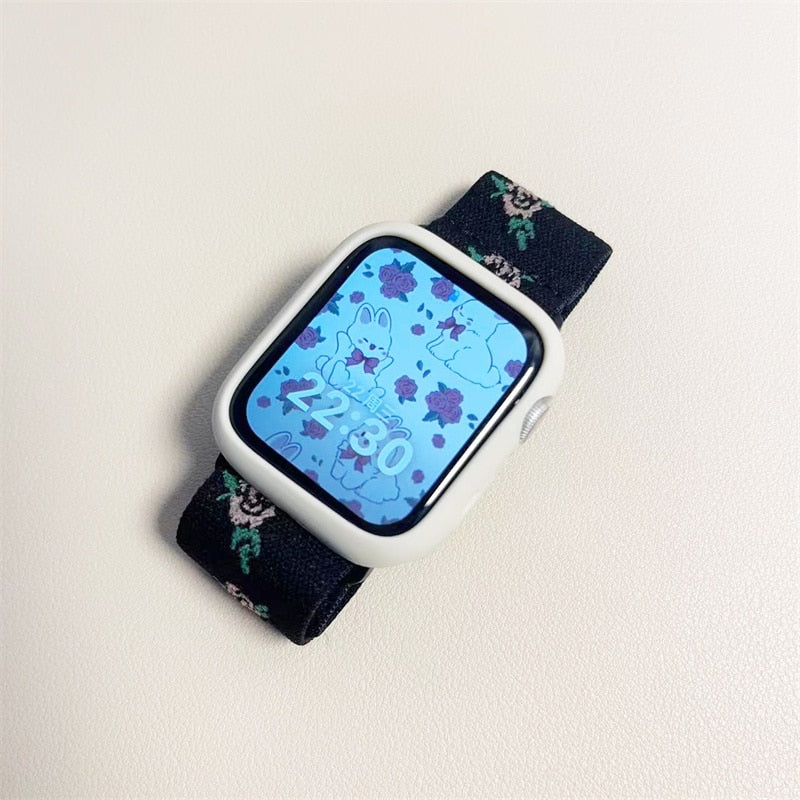 Nylon Embroidery Strap+Case For Apple Watch Band 45 44mm 40mm 49mm 41mm 42 38mm Correa Bracelet For iWatch Series 7 8 6 SE Ultra ShopOnlyDeal