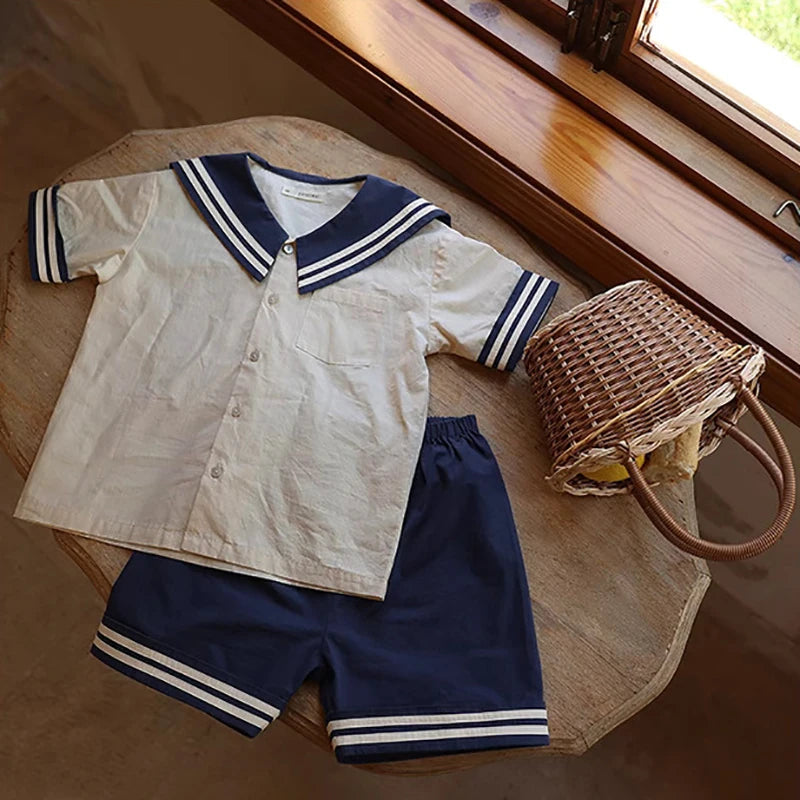 Baby Boy Girl Clothes Sets Sailor Collar Soft Cotton Fashion Baby Navy Uniform Baby Costume ShopOnlyDeal