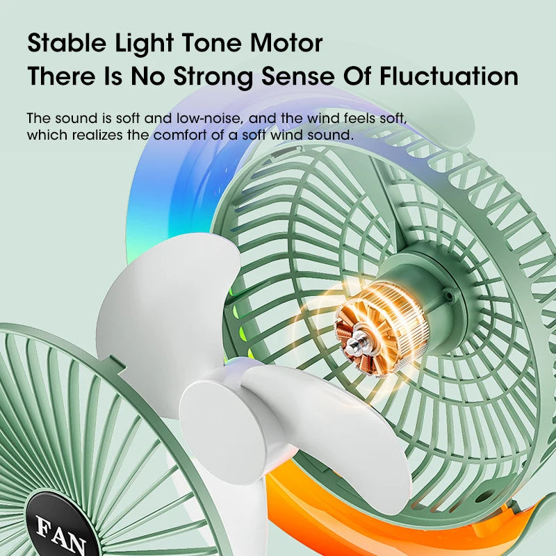 New Electric Fan RGB Lighting Fan USB Rechargeable Desktop Fan Home Office Silent Colorful Desktop Fan ShopOnlyDeal