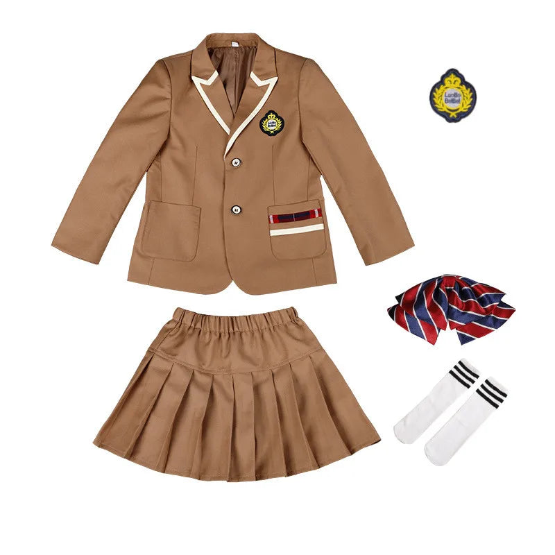 Boys School Uniform & Girls Jacket Khaki Skirt Shirt Tie Suits | Kids Formal Dress Tuxedo | Toddler Clothes Sets | Child Student Outfits ShopOnlyDeal