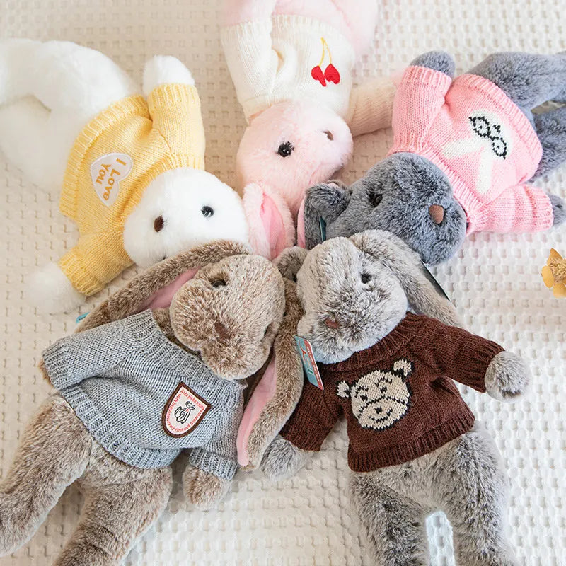 Cute Big Ear Bunny Plush Doll | Cartoon Stuffed Animals Rabbit with Sweater | Soft Baby Accompany Sleeping Pillow | Girl Birthday Gift ShopOnlyDeal