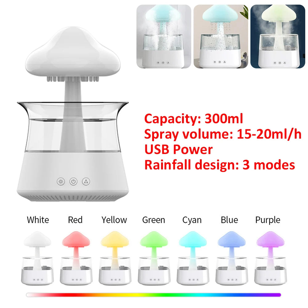 Mushroom Rain Air Humidifier Colorful Night Lights Electric Aroma Diffuser Rain Cloud Smell Distributor Relax Water Drops Sounds ShopOnlyDeal