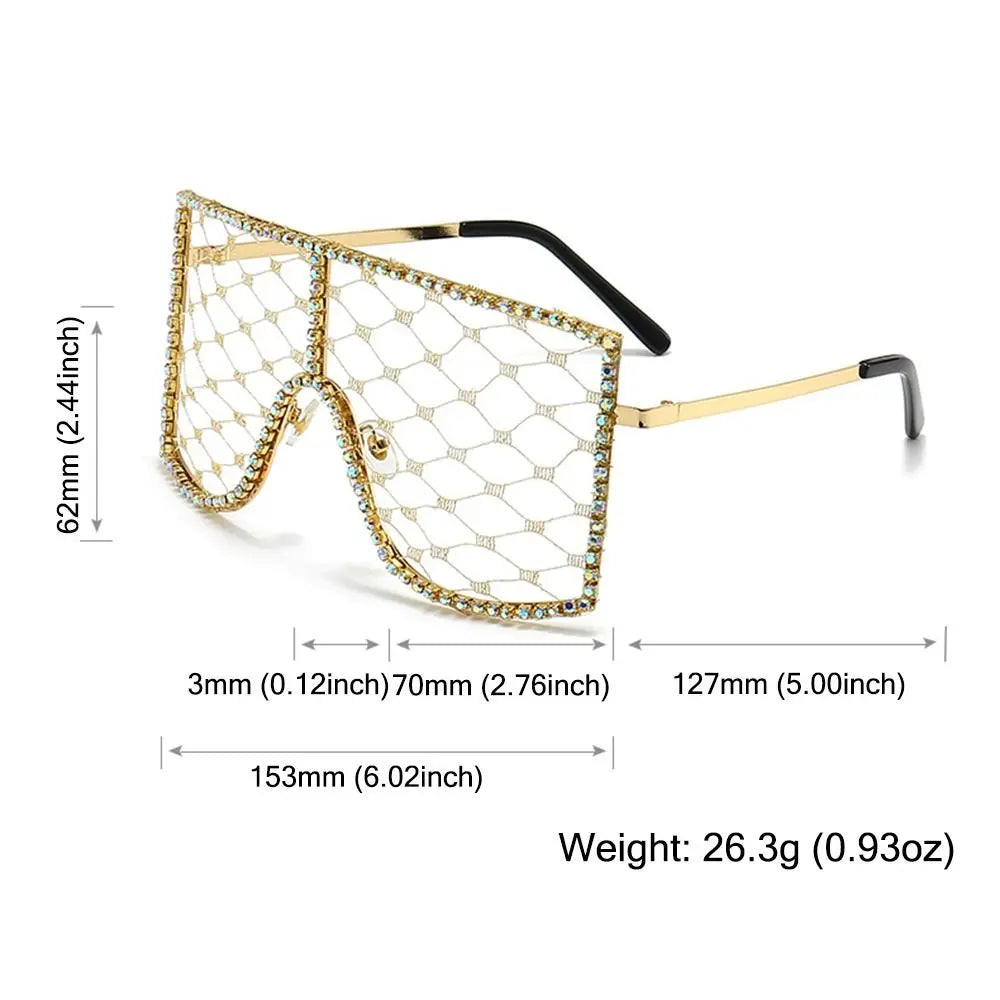 Oversized Rhinestone Mesh Glasses Fashion Colorful Diamond Eyewear Y2K Sunglasses for Party, Proms, Cosplay Costume ShopOnlyDeal