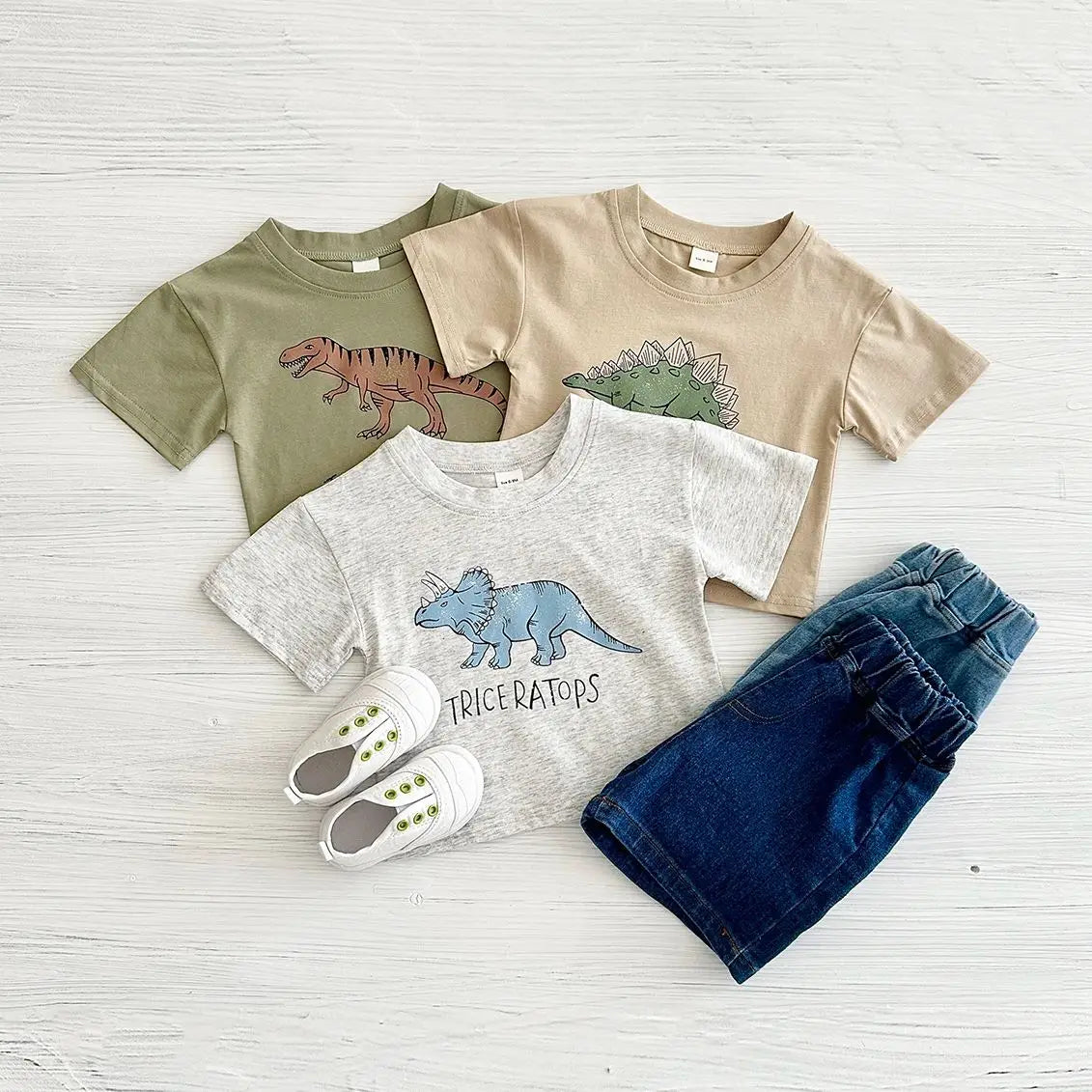 New Set Summer Baby Boy Clothes Cartoon Cotton T-shirt Short Sleeved+shorts Dinosaur Print Girl Clothes 0-3 Years Child Newborn ShopOnlyDeal