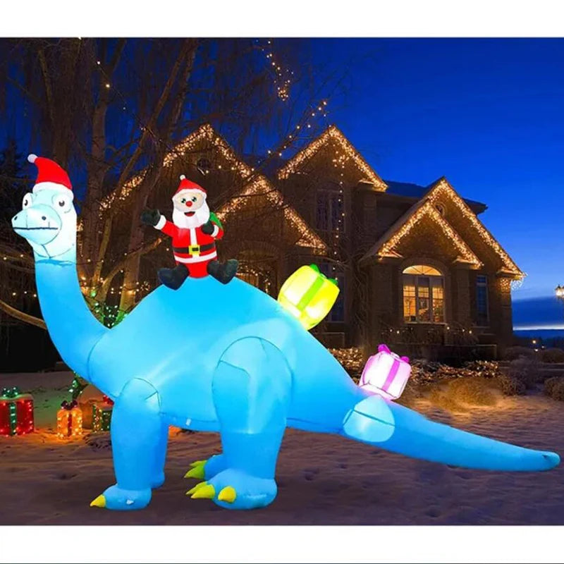 Christmas Inflatable Toys Blue Dinosaur 6 ft Tall LED Tyrannosaurus Rex with Gift Christmas Inflatable Outdoor Yard Decoration ShopOnlyDeal