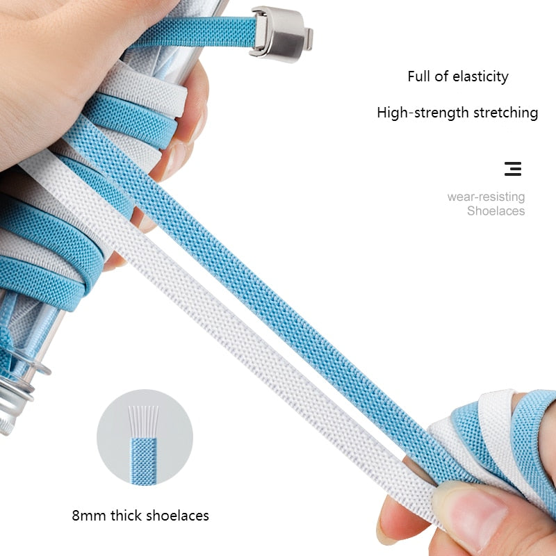 2022 No Tie Shoe laces Press Lock Shoelaces without ties Elastic Laces Sneaker Kids Adult 8MM Widened Flat Shoelace for Shoes ShopOnlyDeal