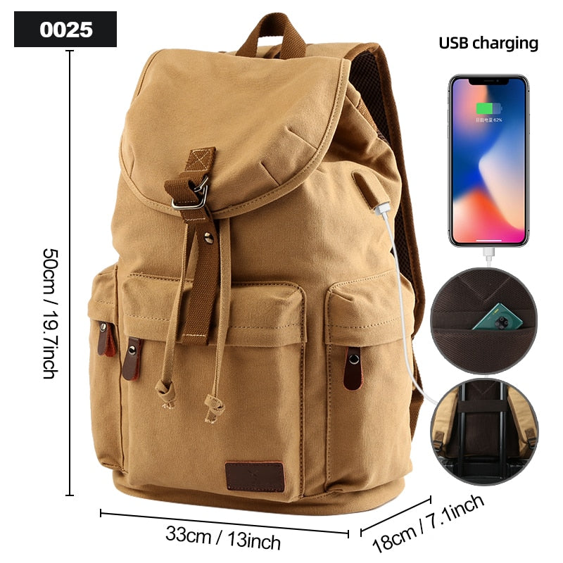 TANGHAO Canvas Backpack Unisex Vintage Casual Rucksack 17inch Laptop Backpack W/ USB Charging Port Schoolbag Student Mochia ShopOnlyDeal