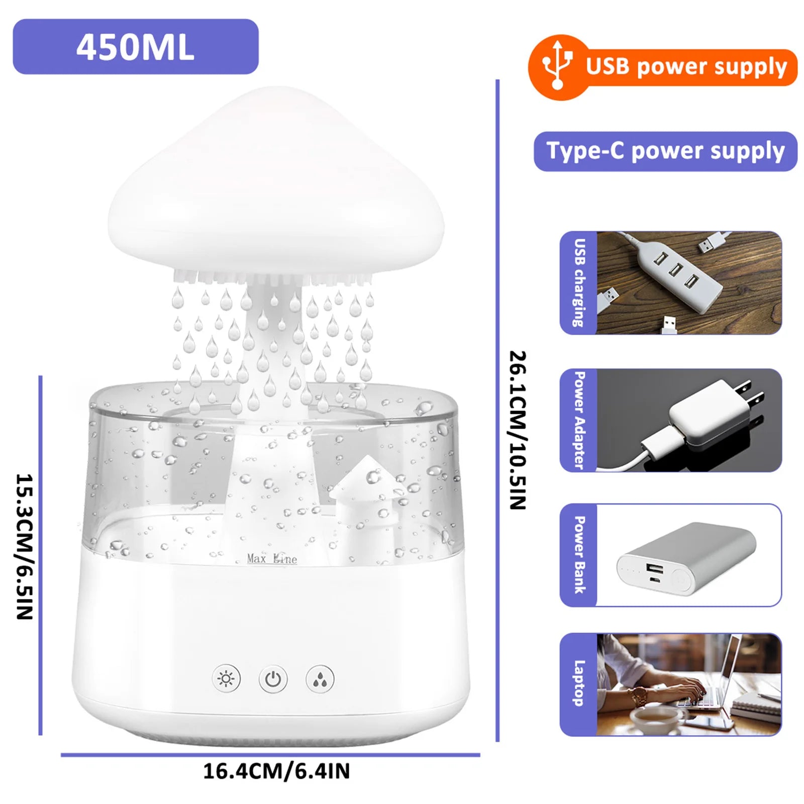 300/450ml 7 Colours Lights Cloud Rain Humidifier Raindrop Humidifier Multifunctional Aroma Diffuser Humidifier for Desk Bedside ShopOnlyDeal