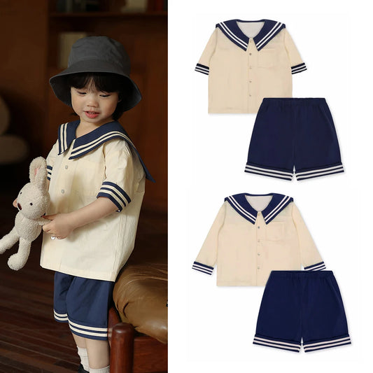 Baby Boy Girl Clothes Sets Sailor Collar Soft Cotton Fashion Baby Navy Uniform Baby Costume ShopOnlyDeal