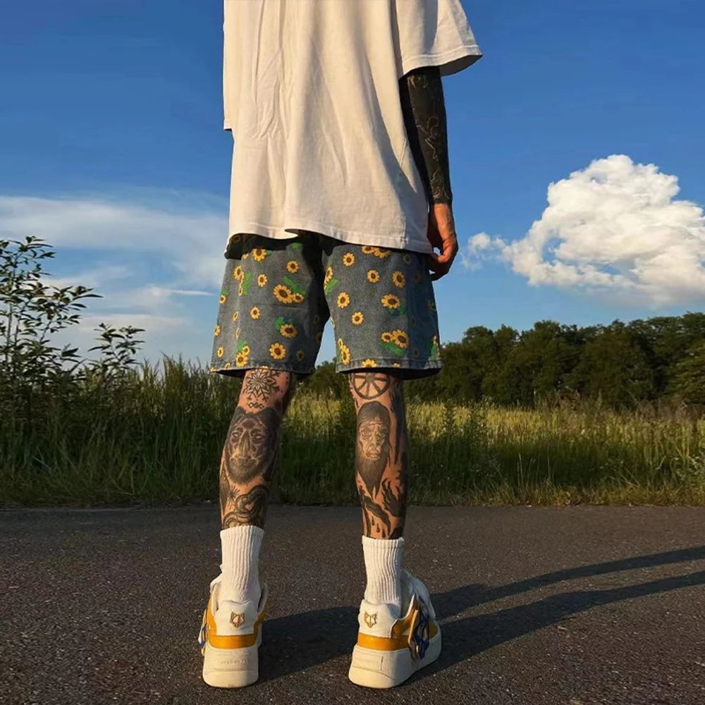 Denim Shorts Men's 2024 Summer High Street Capris Men Techwear Oversize Leisure Pants Unisex Streetwear Y2k Daisy Loose Jeans ShopOnlyDeal