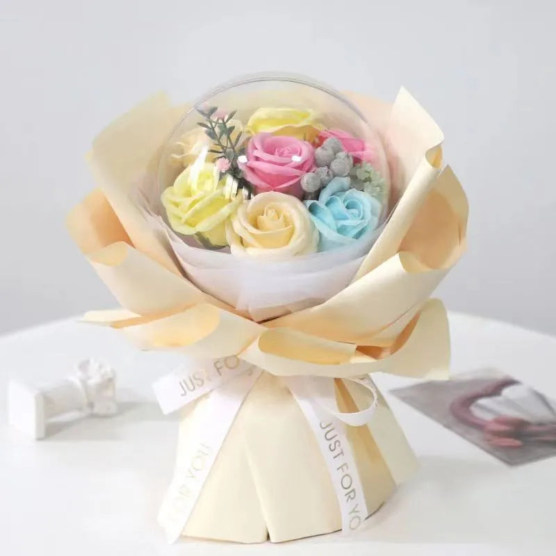 Acrylic Bobo Ball with Artificial Rose Soap Flowers Bouquet | Romantic Gift for Mother's Day, Valentine's Day, Girlfriend's Birthday ShopOnlyDeal