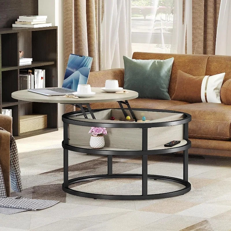 Round Lift Top Coffee Table, Coffee Tables with Living Room with Hidden Storage Compartment, Coffee Table with Storage ShopOnlyDeal