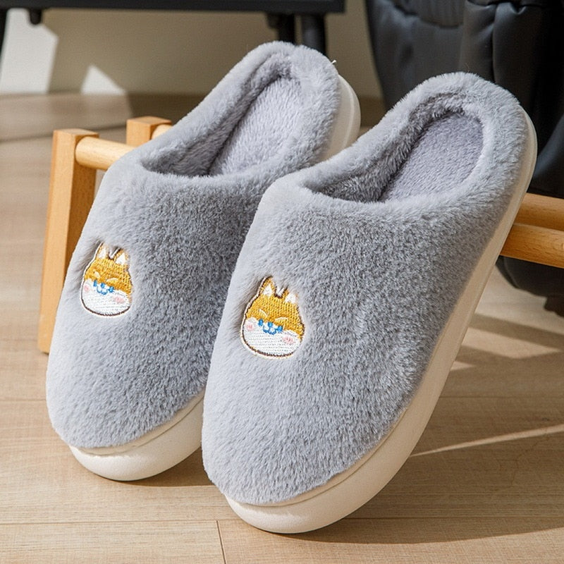 Cute Dog Non-Slip Floor Shoes Unisex Slippers Warm Plush Home Slipper Autumn Winter Shoes Woman House Flat Floor Soft Slides ShopOnlyDeal