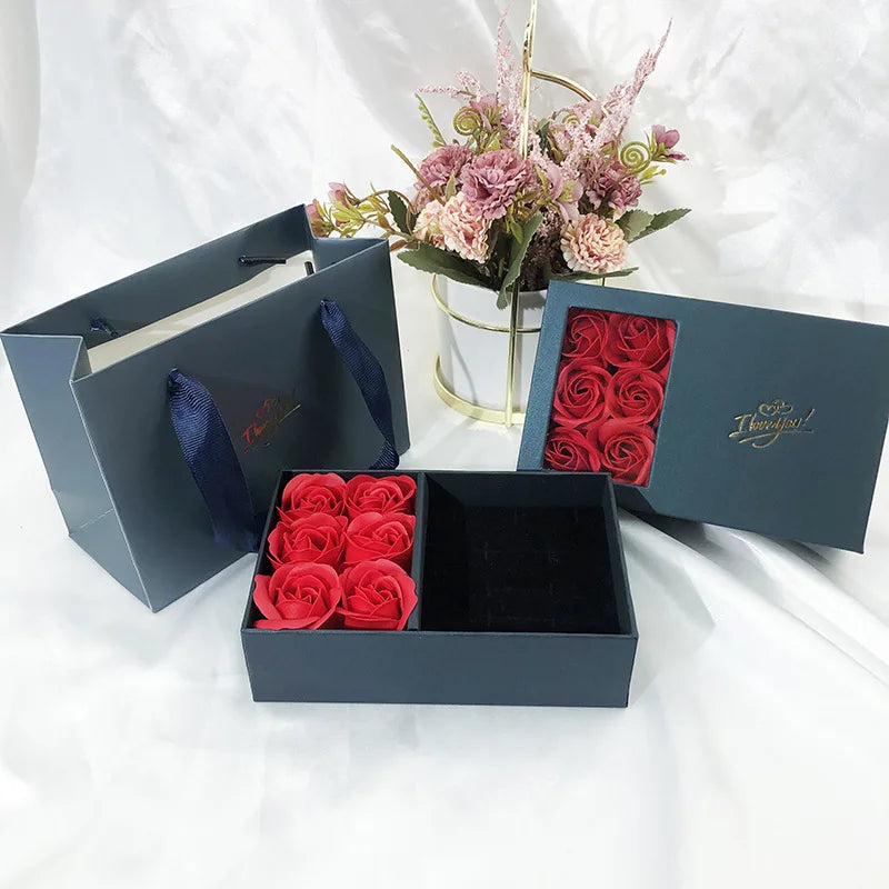 Romantic Simulated Rose Soap Flower Jewelry Gift Box Rose Jewelry Box Valentine's Mother's Day Wedding Birthday Party Gift Case ShopOnlyDeal