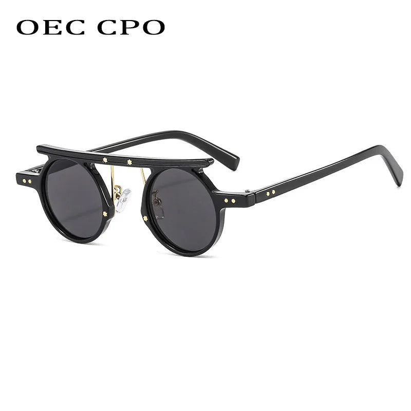 Small Punk Round Sunglasses | New Women Men Fashion | Light Gray Ocean Lens | Multicolor Luxury Rivets Eyewear ShopOnlyDeal