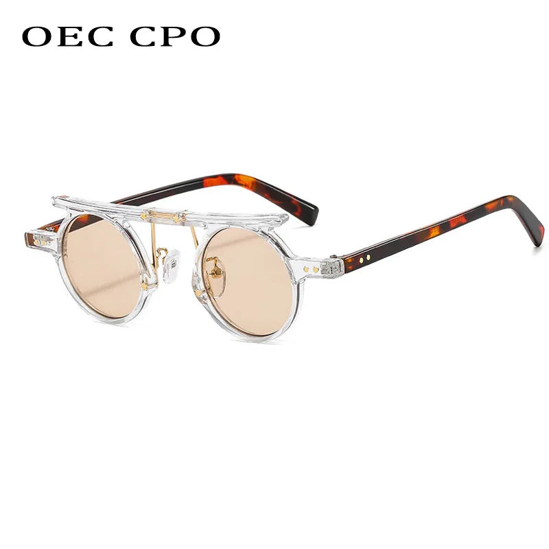 Small Punk Round Sunglasses | New Women Men Fashion | Light Gray Ocean Lens | Multicolor Luxury Rivets Eyewear ShopOnlyDeal